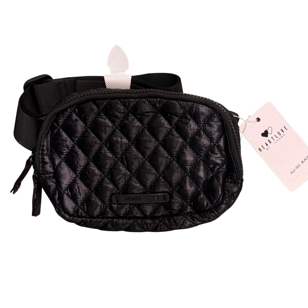 Heartlove Black Travel Puffer Belt Bag Womens Quilted Fanny Pack Sporty